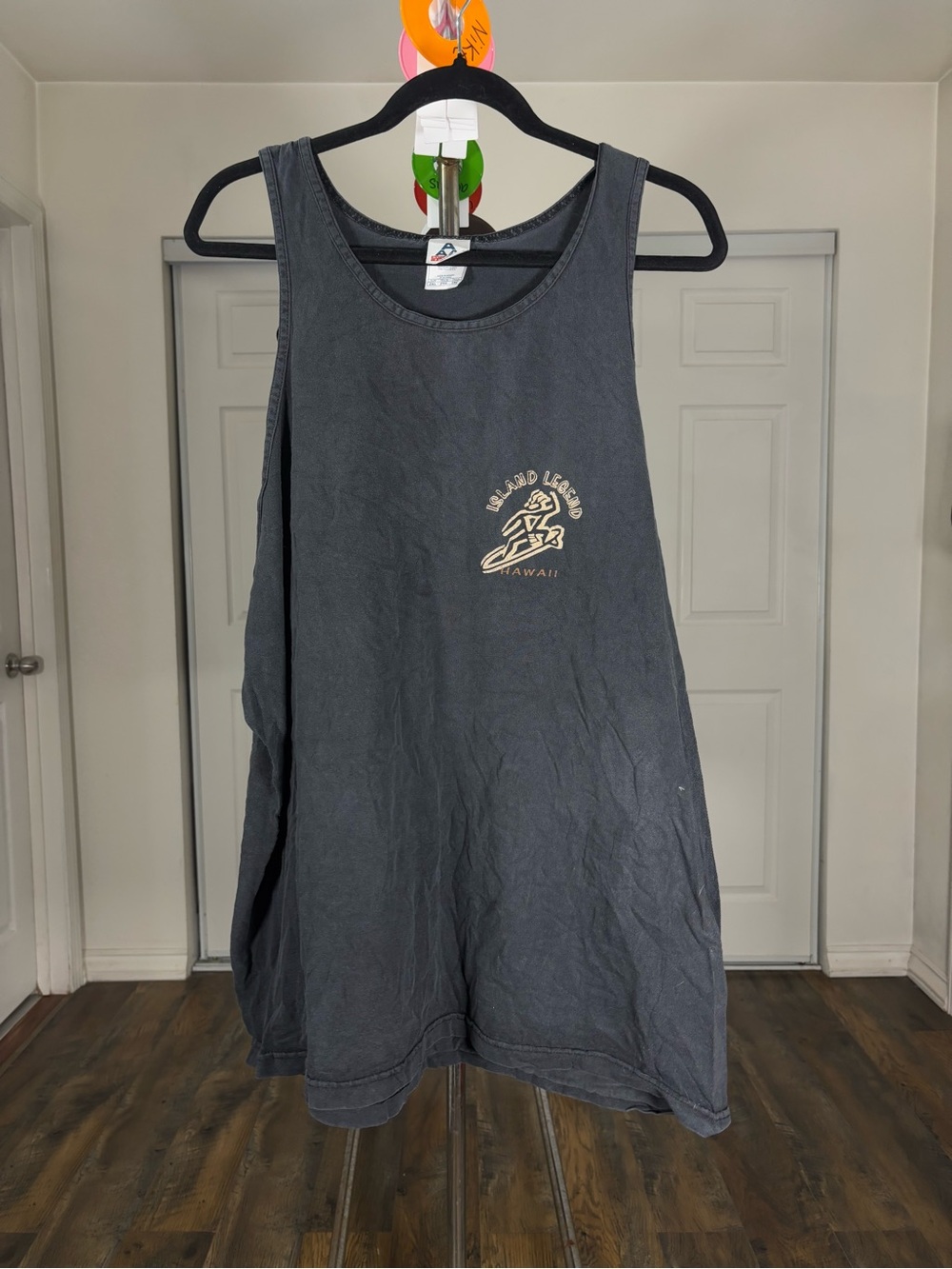 Alstyle Men's Charcoal Black Tank Top with Small Tan Logo